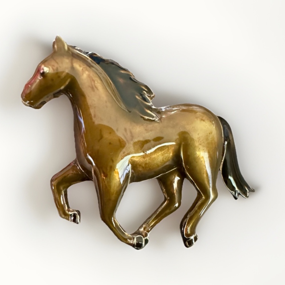 Vtg Horse Brooch Enamel Pin  Or Pendant 2” Western Boho Cottage 70s